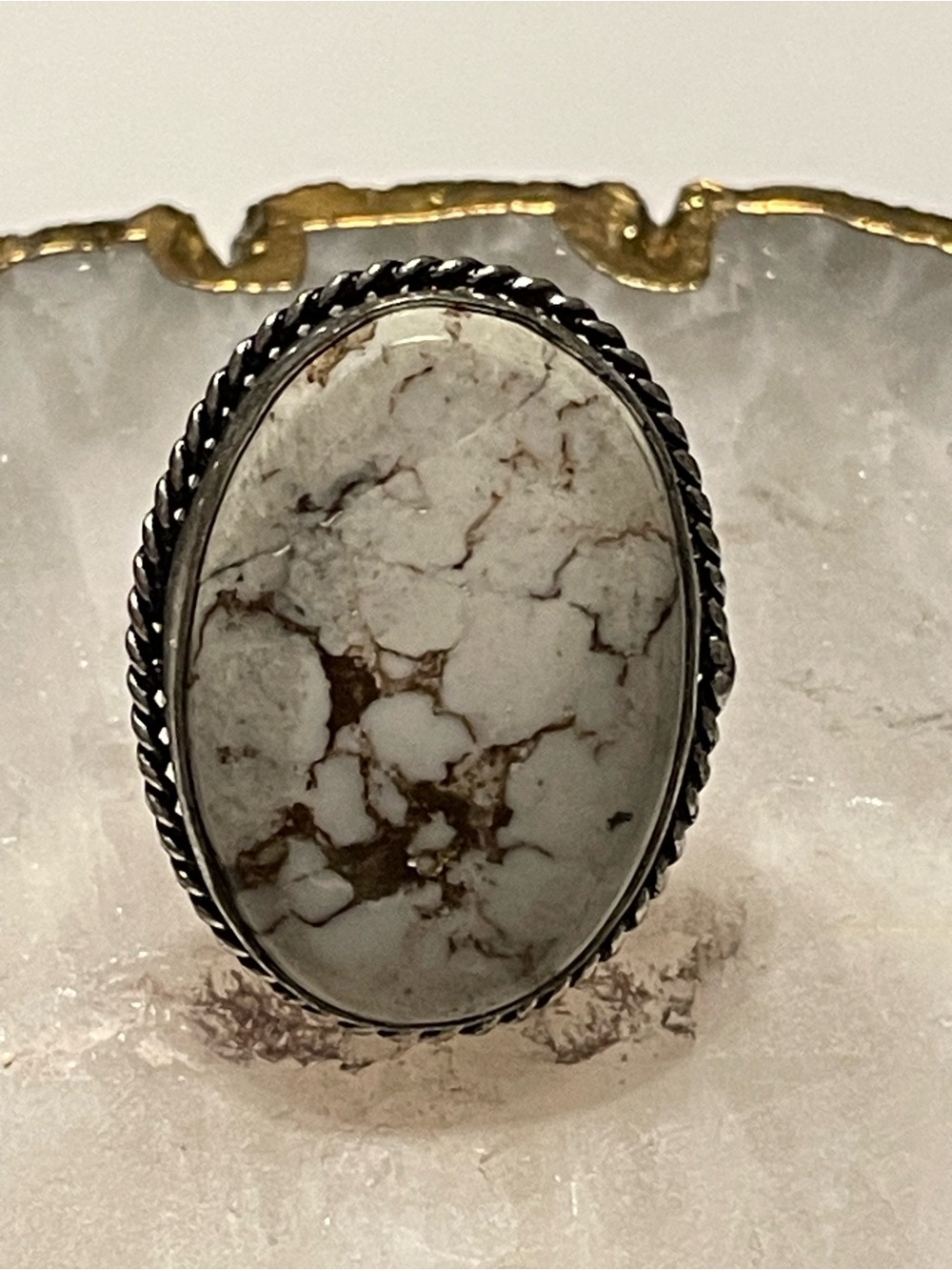 Silver Tone Stone Ring #8602